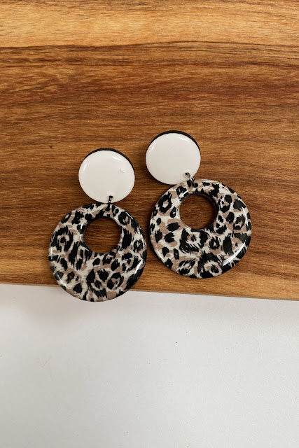 Resin Earrings - White leopard print