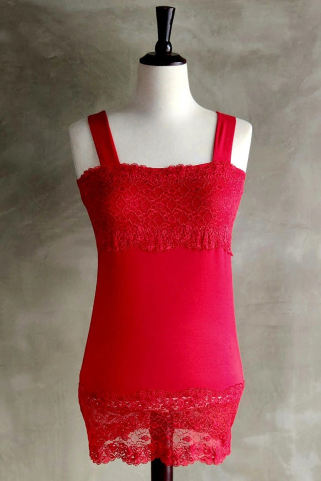 Longline Lace Cami - Red