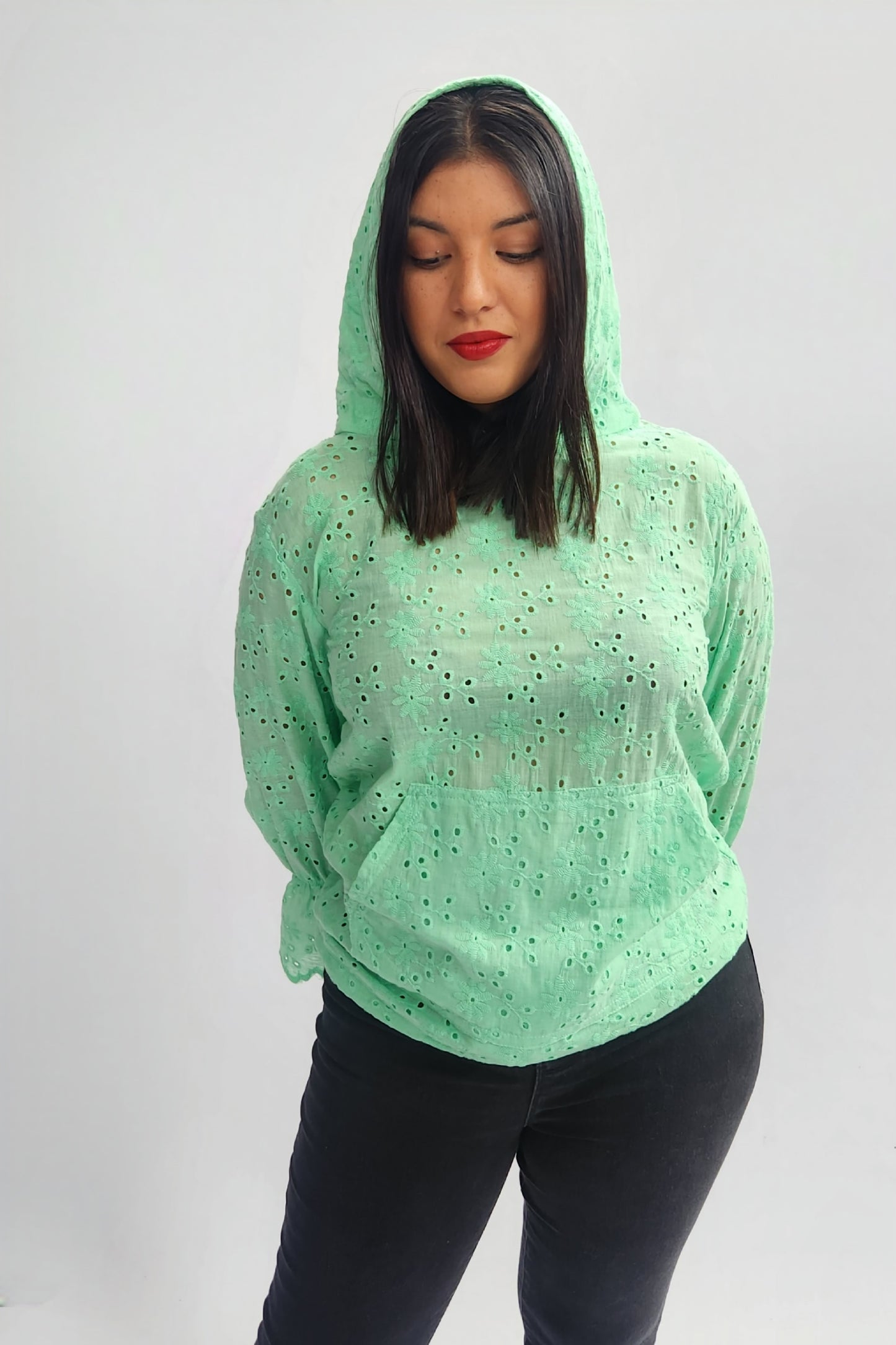 Broderie Anglaise Hoodie - Mint