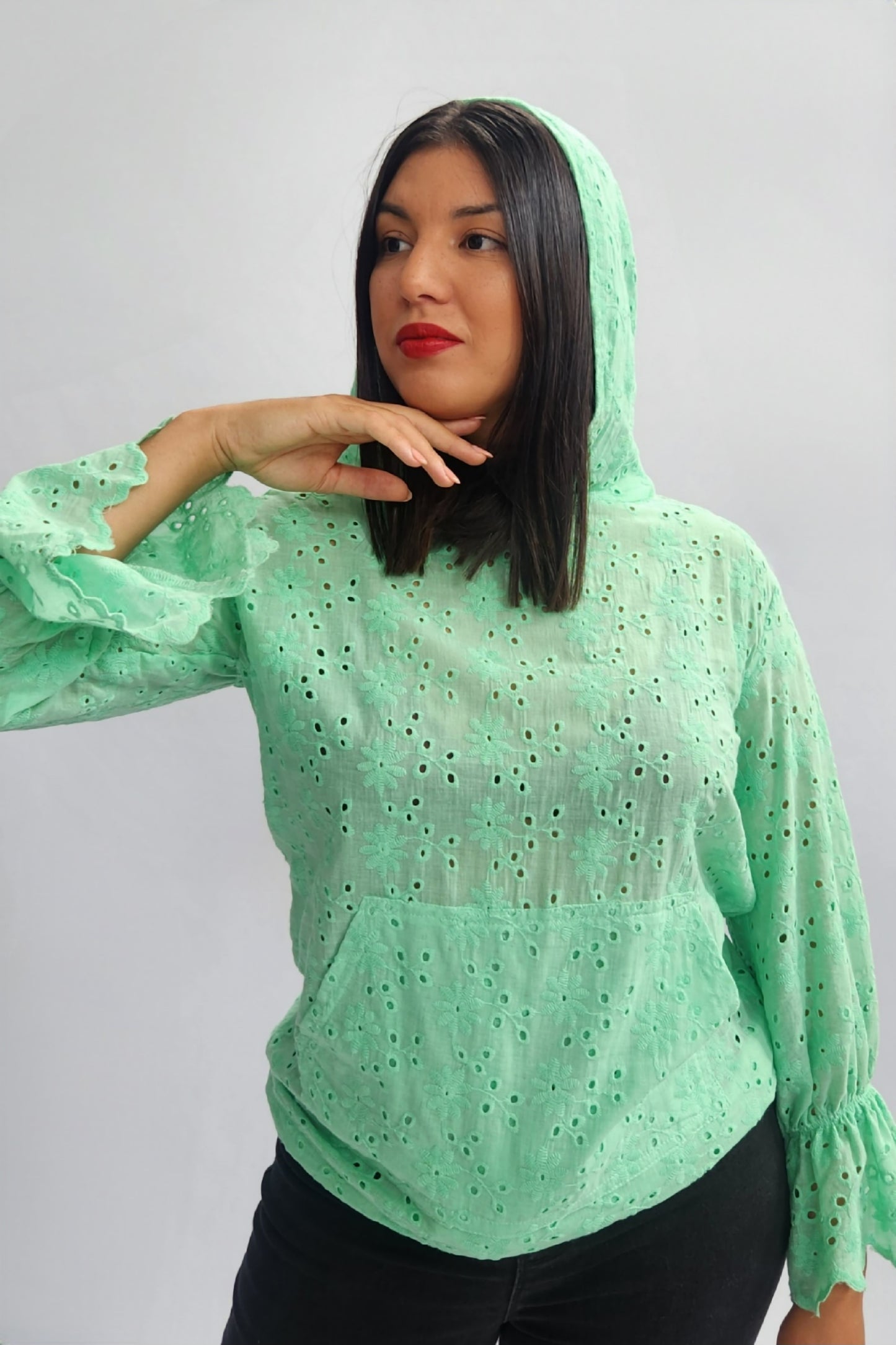 Broderie Anglaise Hoodie - Mint