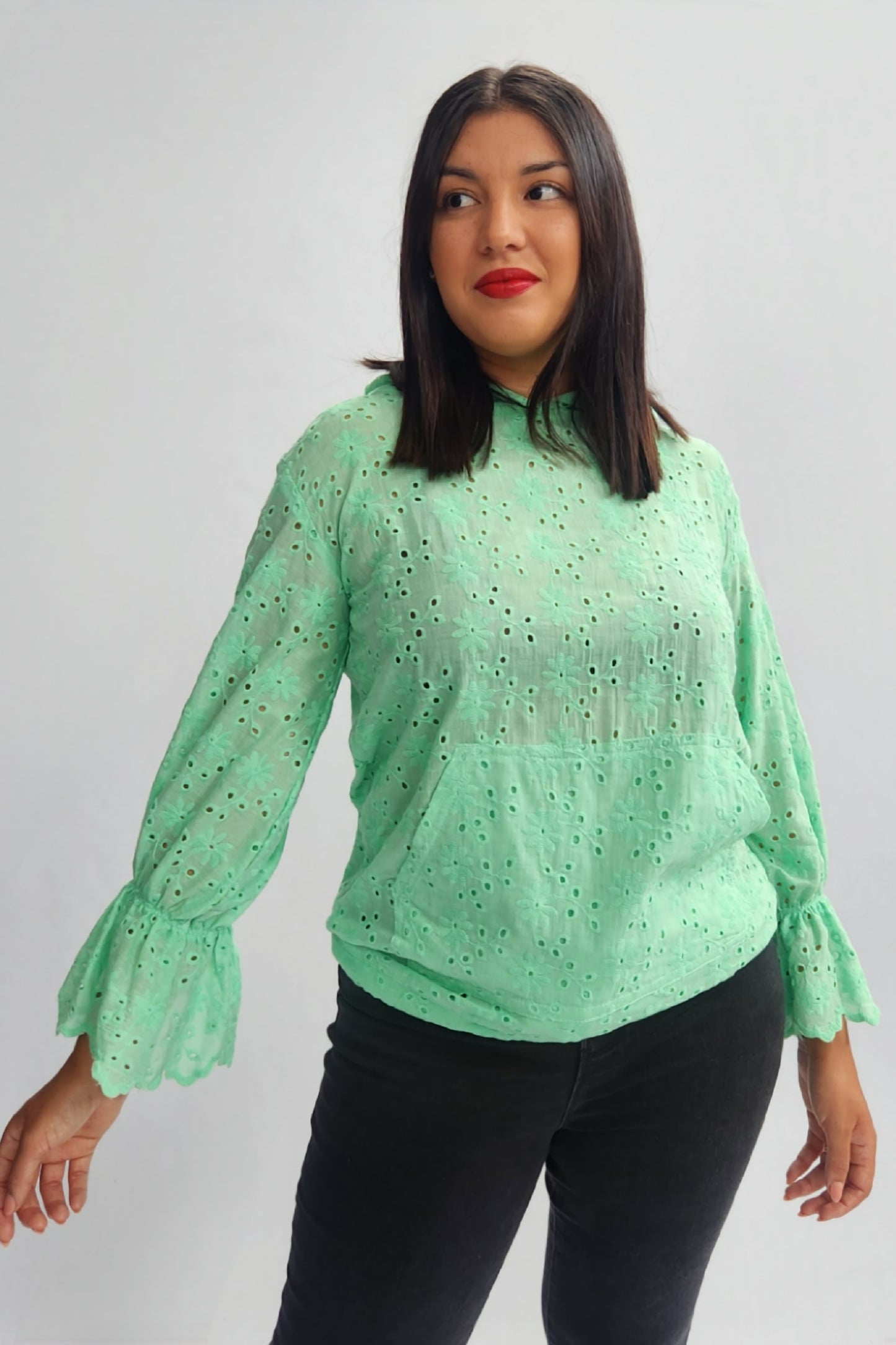 Broderie Anglaise Hoodie - Mint