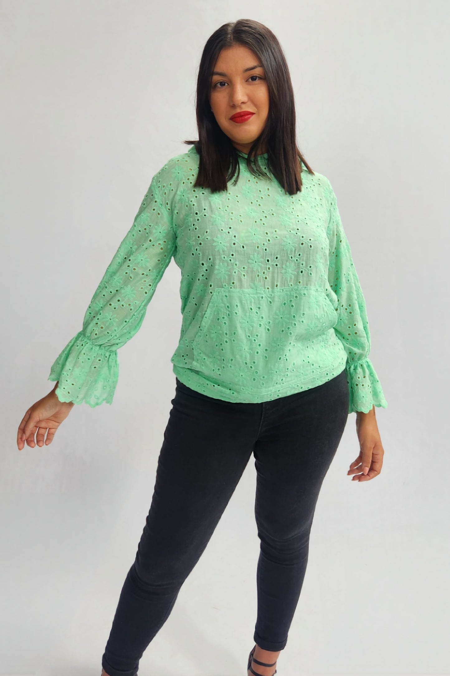 Broderie Anglaise Hoodie - Mint