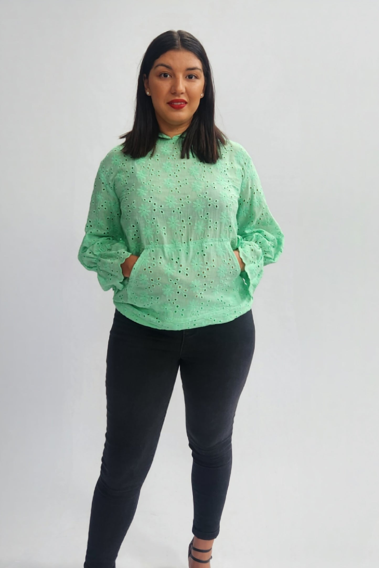 Broderie Anglaise Hoodie - Mint