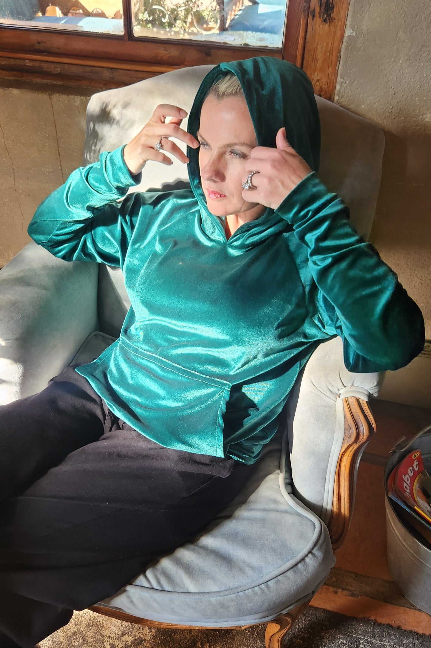 Velvet Hoodie - Emerald green