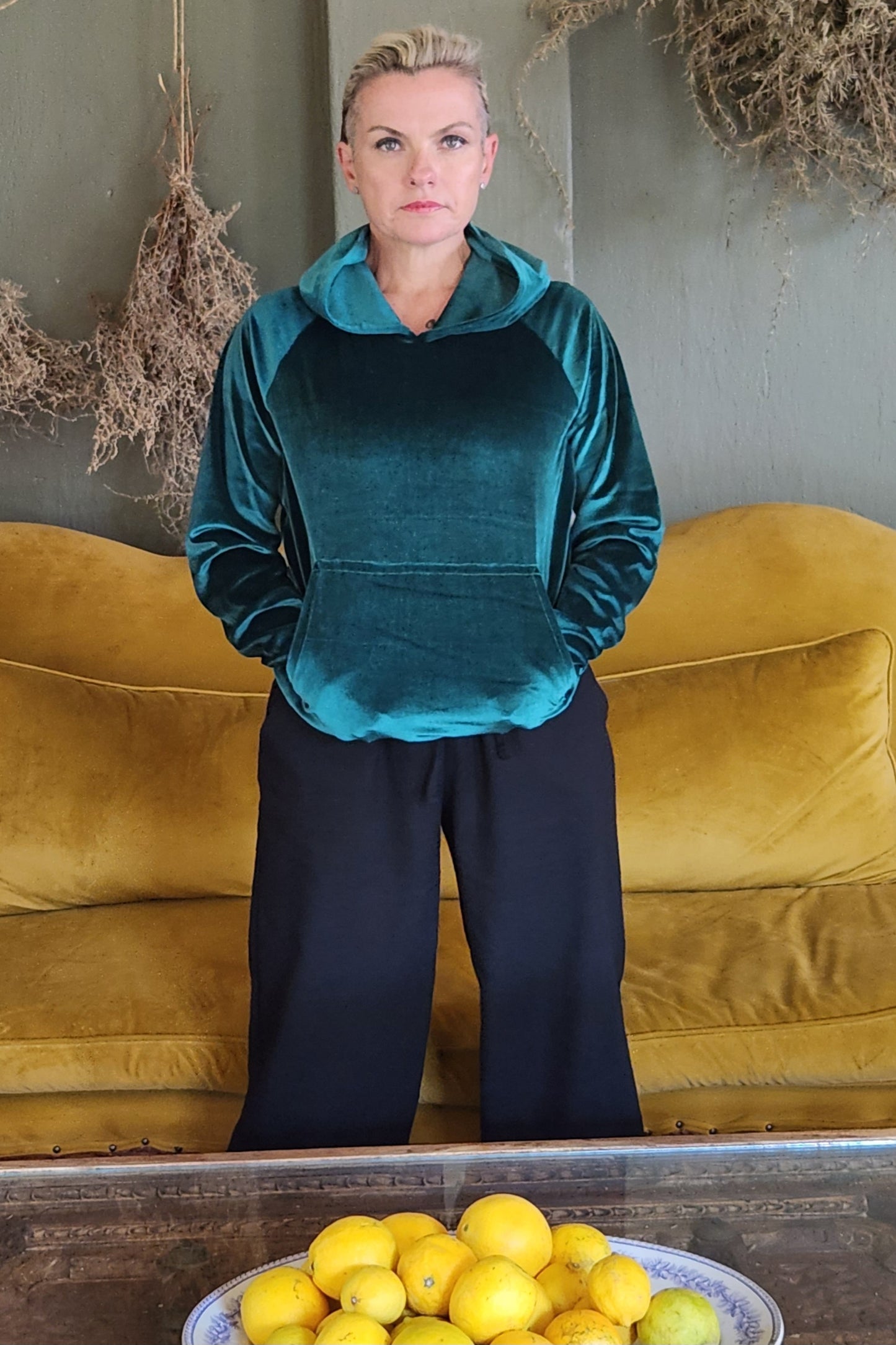 Velvet Hoodie - Emerald green