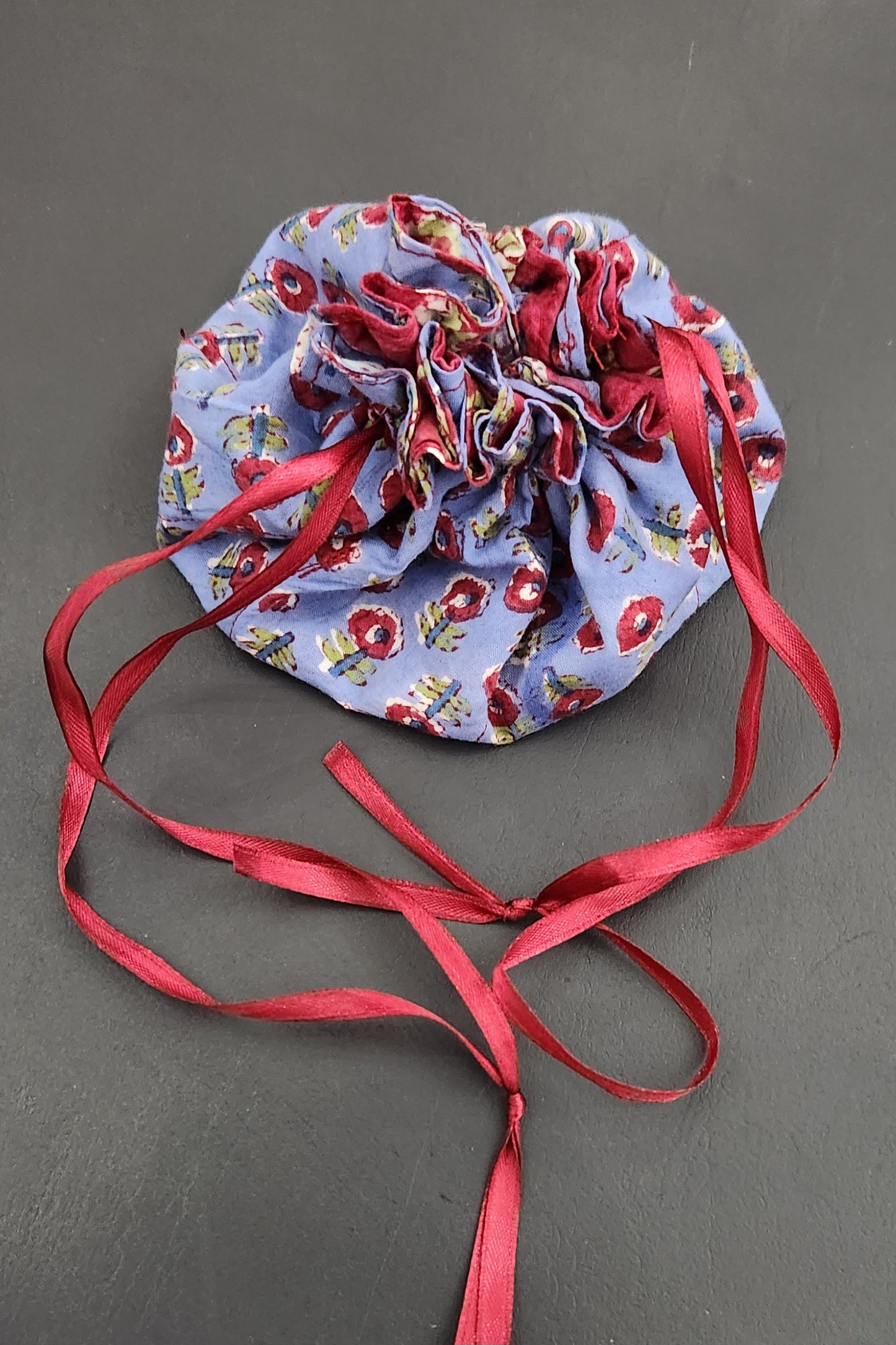 Jewellery Pouch - Blue floral handblock cotton