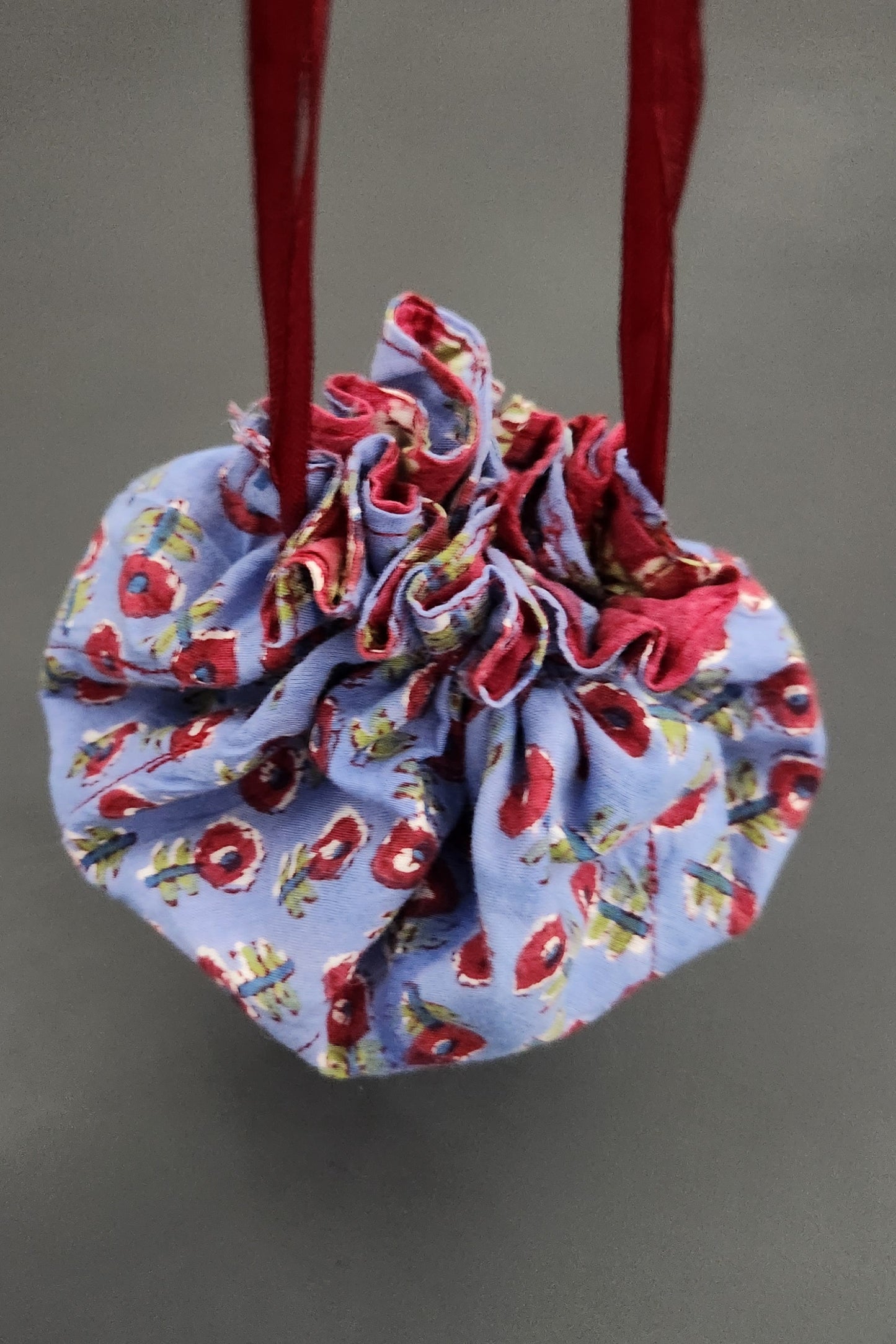 Jewellery Pouch - Blue floral handblock cotton