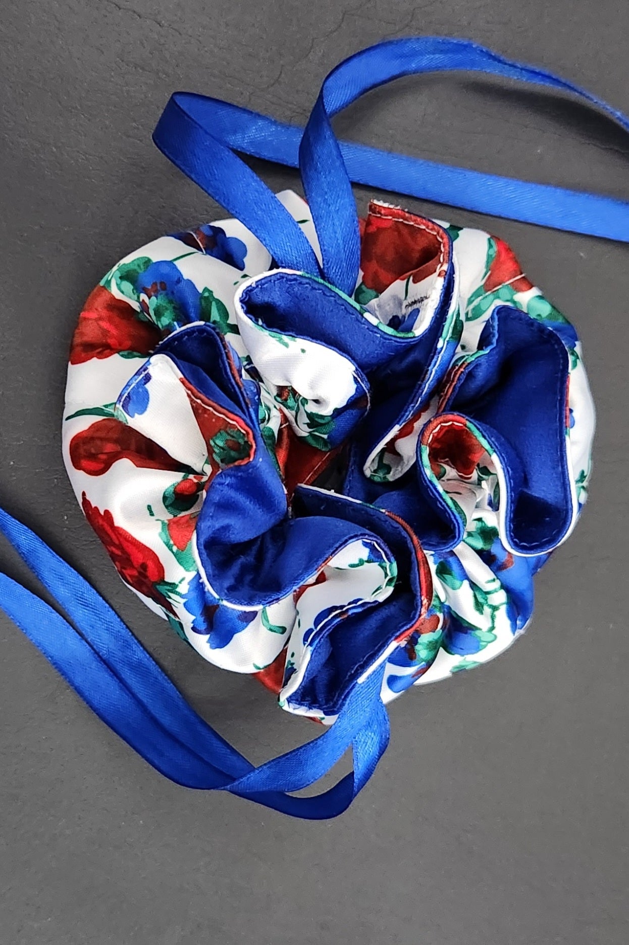Jewellery Pouch - Floral and royal blue satin