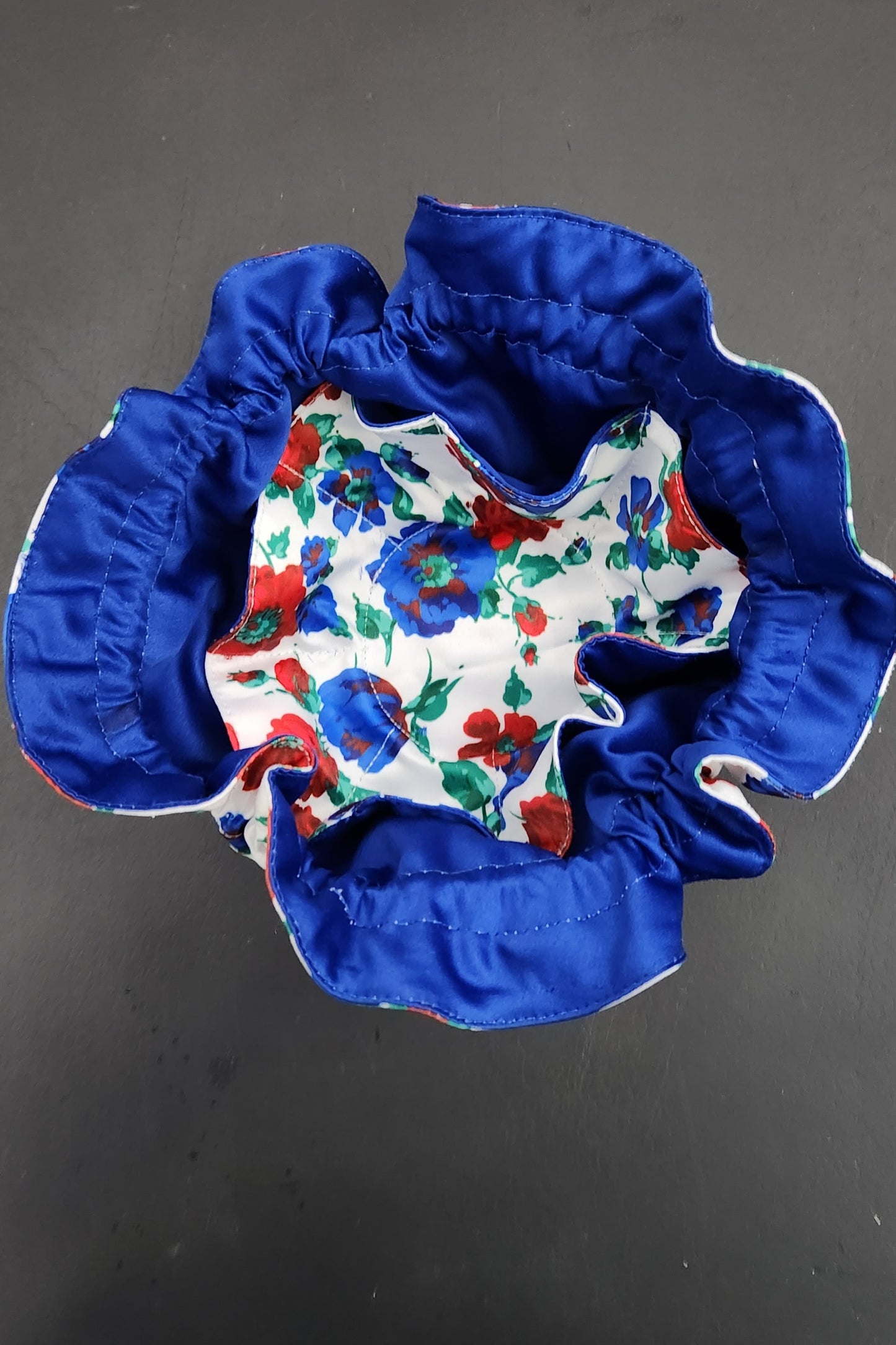 Jewellery Pouch - Floral and royal blue satin
