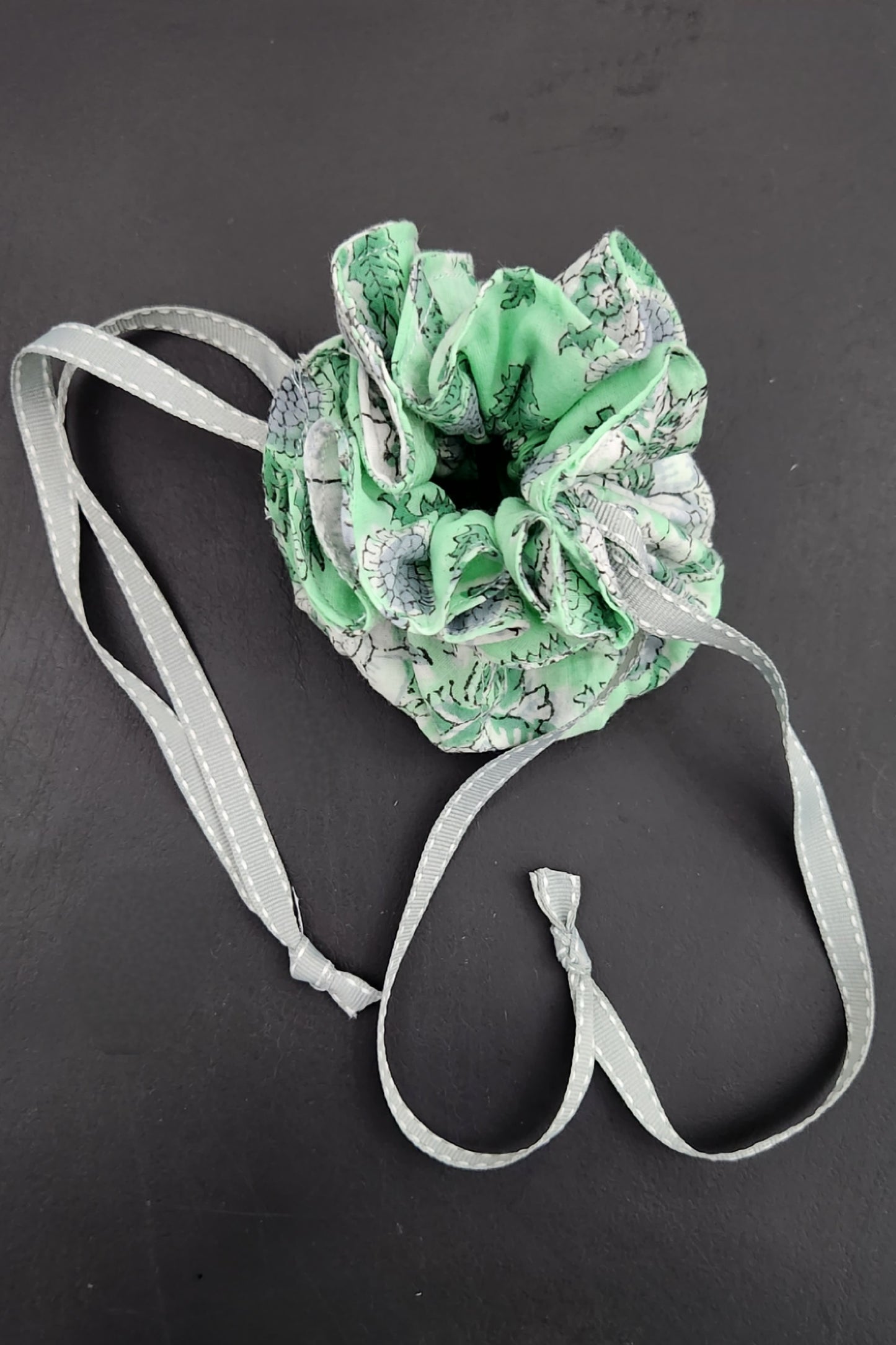 Jewellery Pouch - Green floral handblock cotton