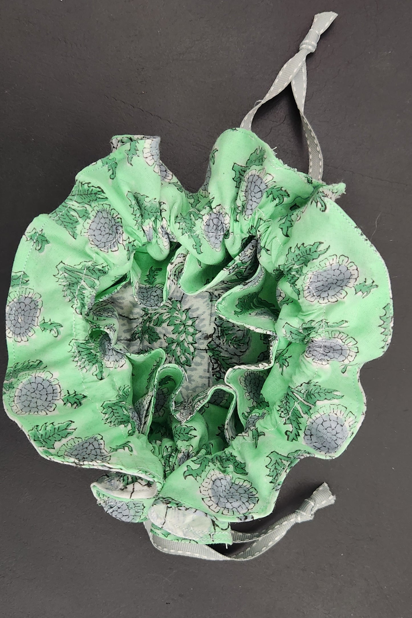 Jewellery Pouch - Green floral handblock cotton
