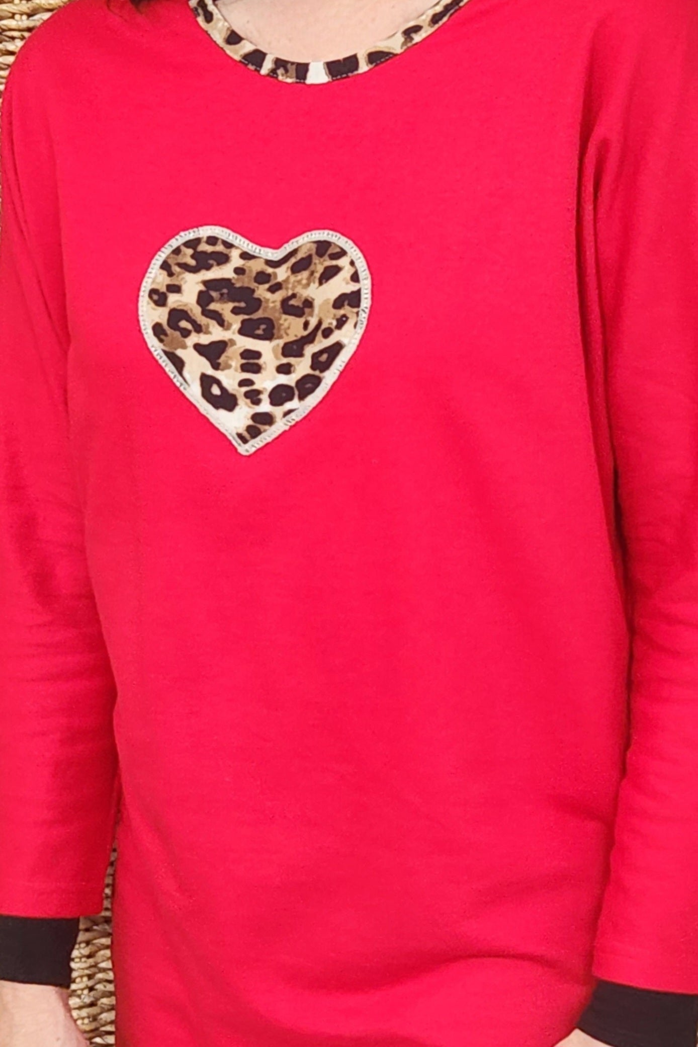 Batwing Top with Leopard Heart - Red