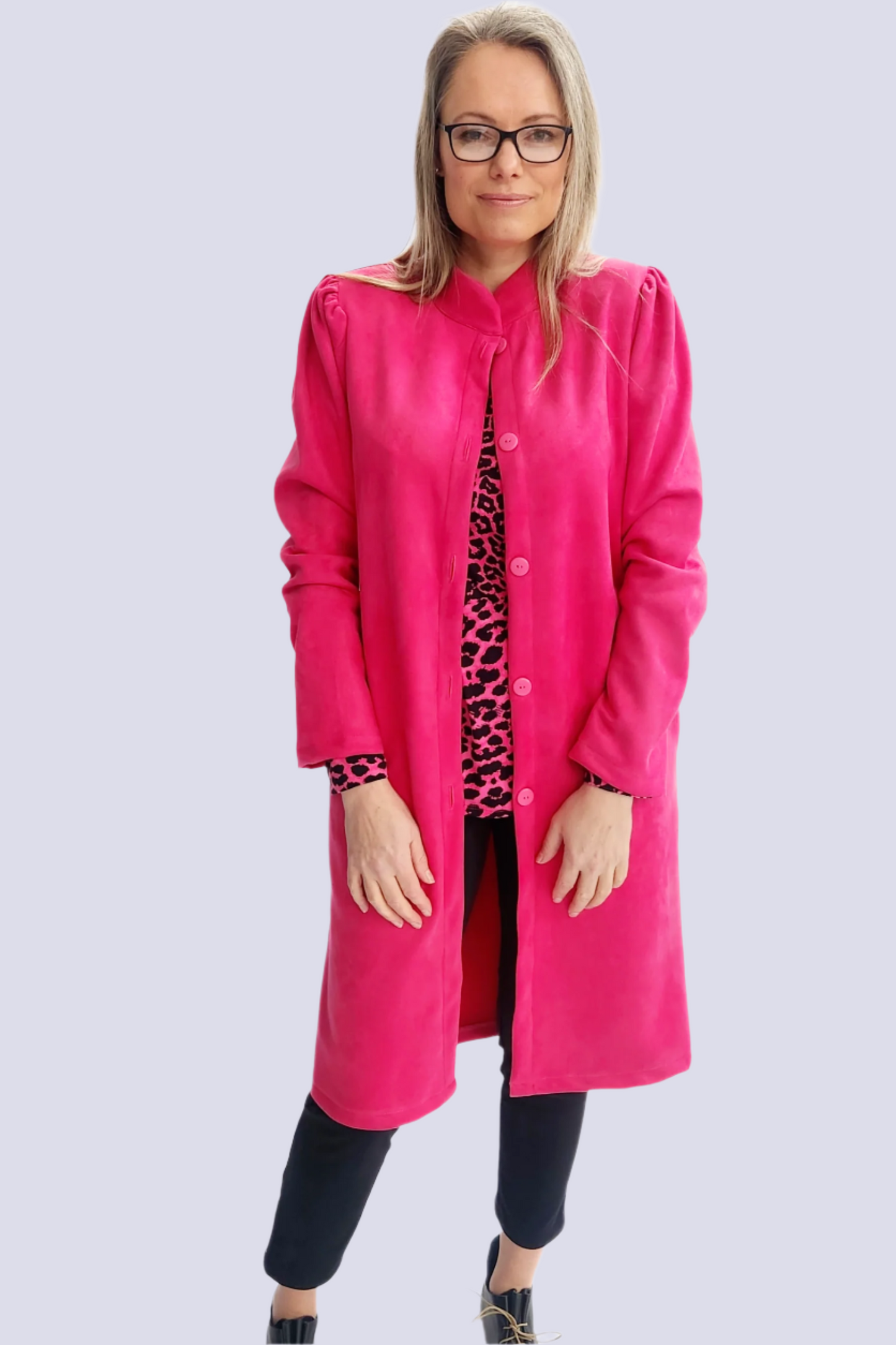 Lightweight Suede Coat - Cerise Pink