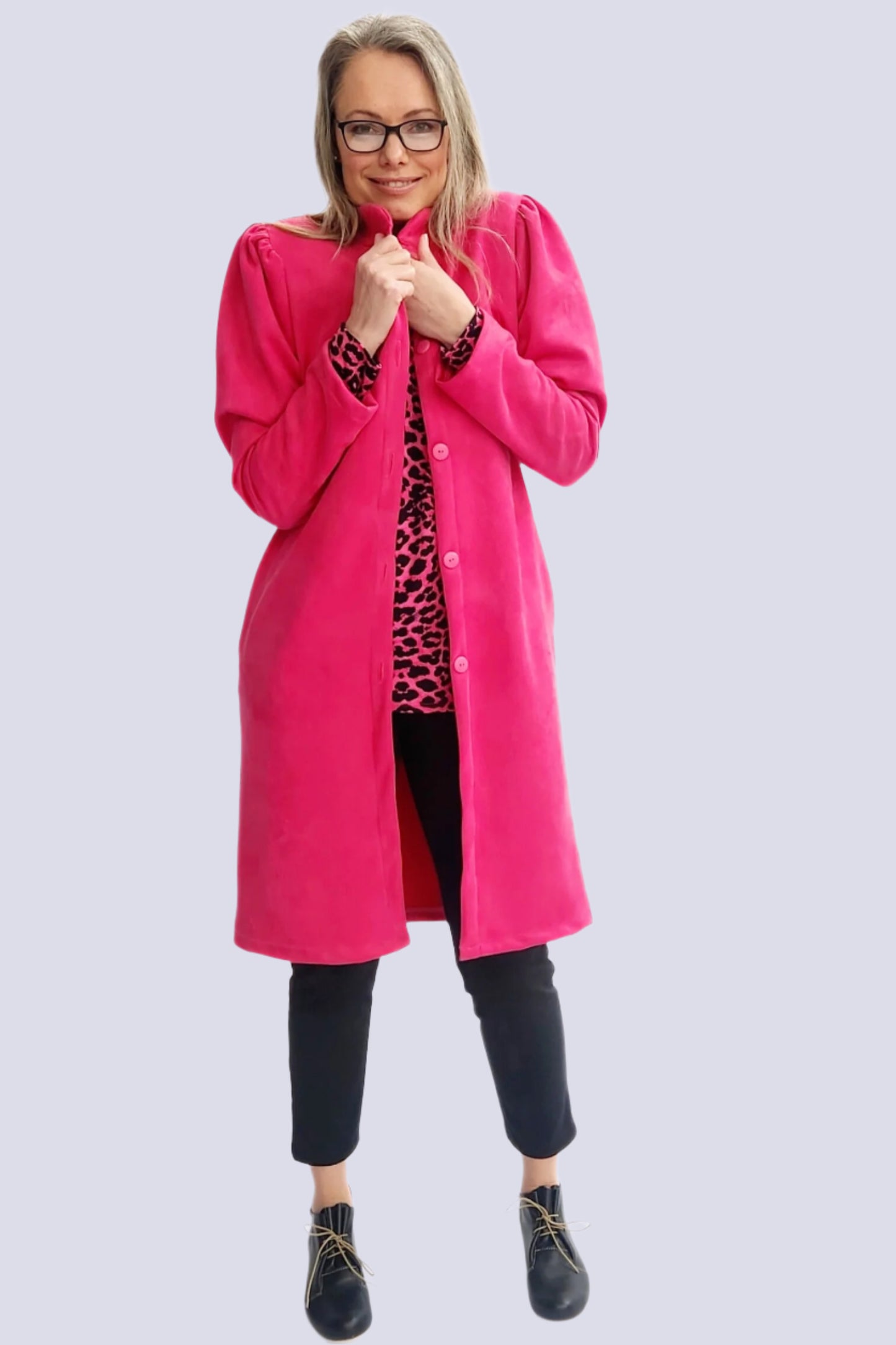 Lightweight Suede Coat - Cerise Pink
