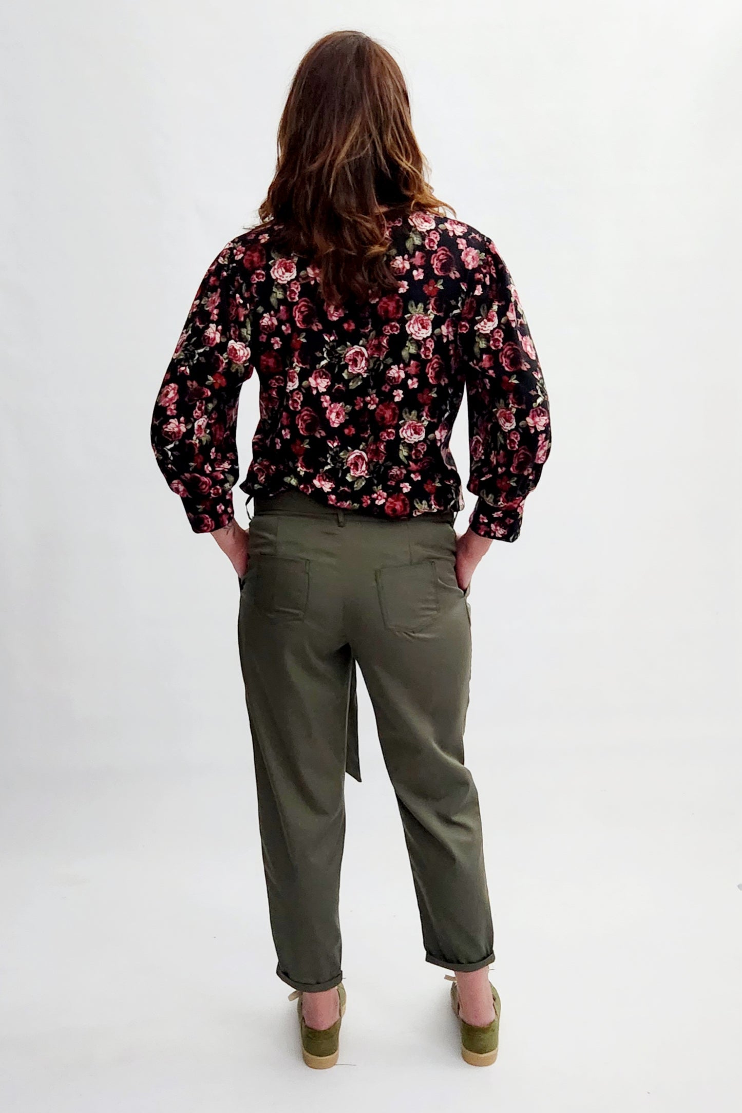Three-quarter Sleeve Top - Black floral print