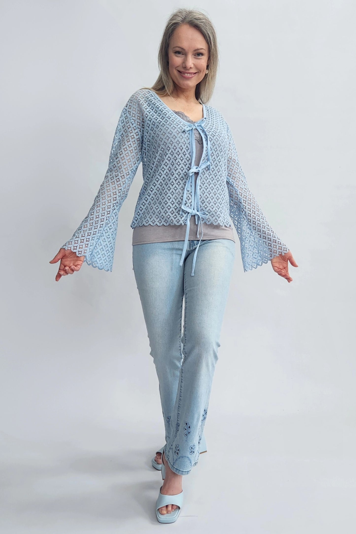 Tie Front Jacket - Sky blue