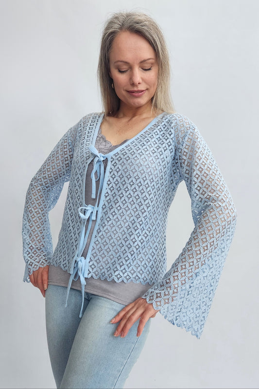 Tie Front Jacket - Sky blue