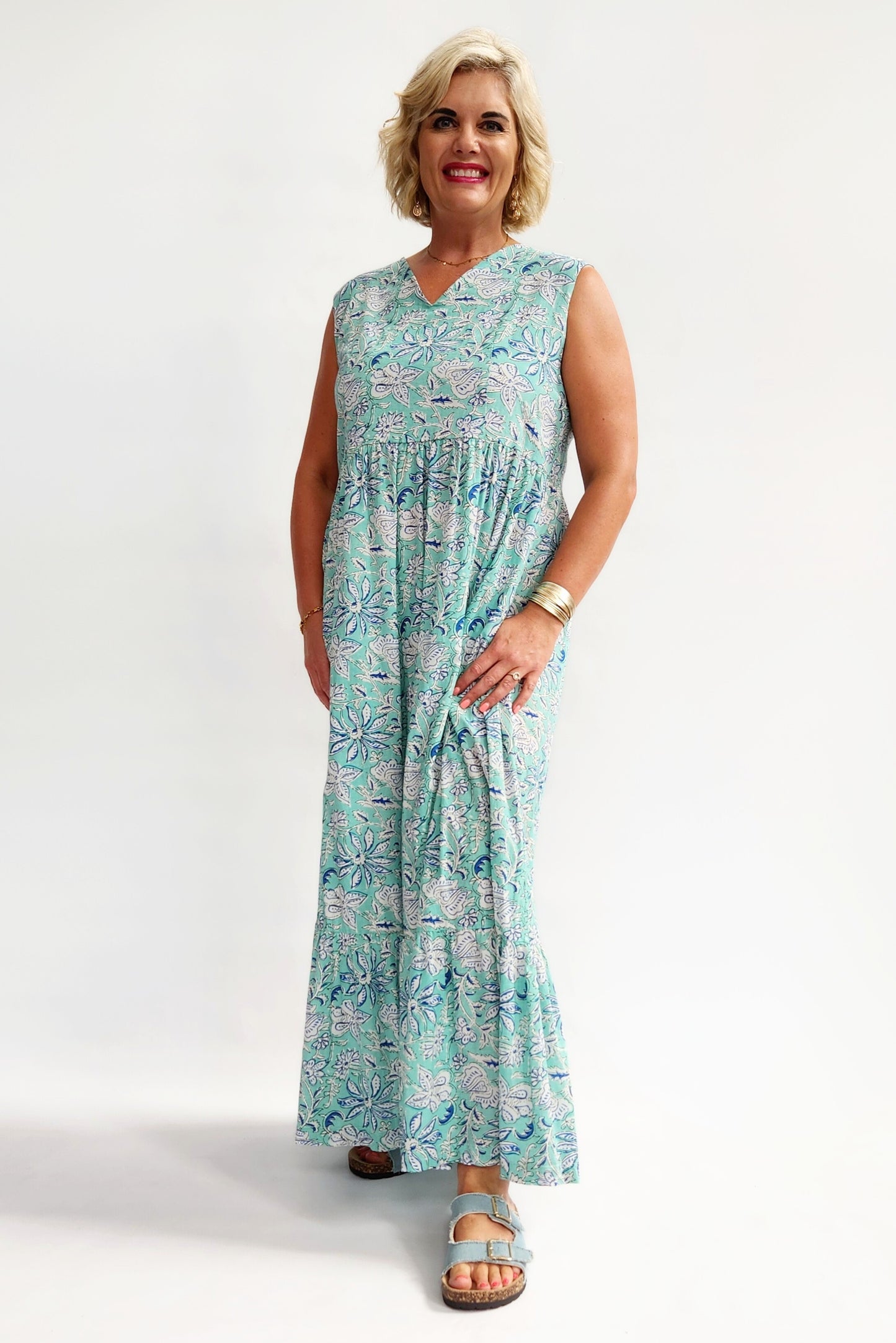 Cotton Maxi Dress - Turquoise