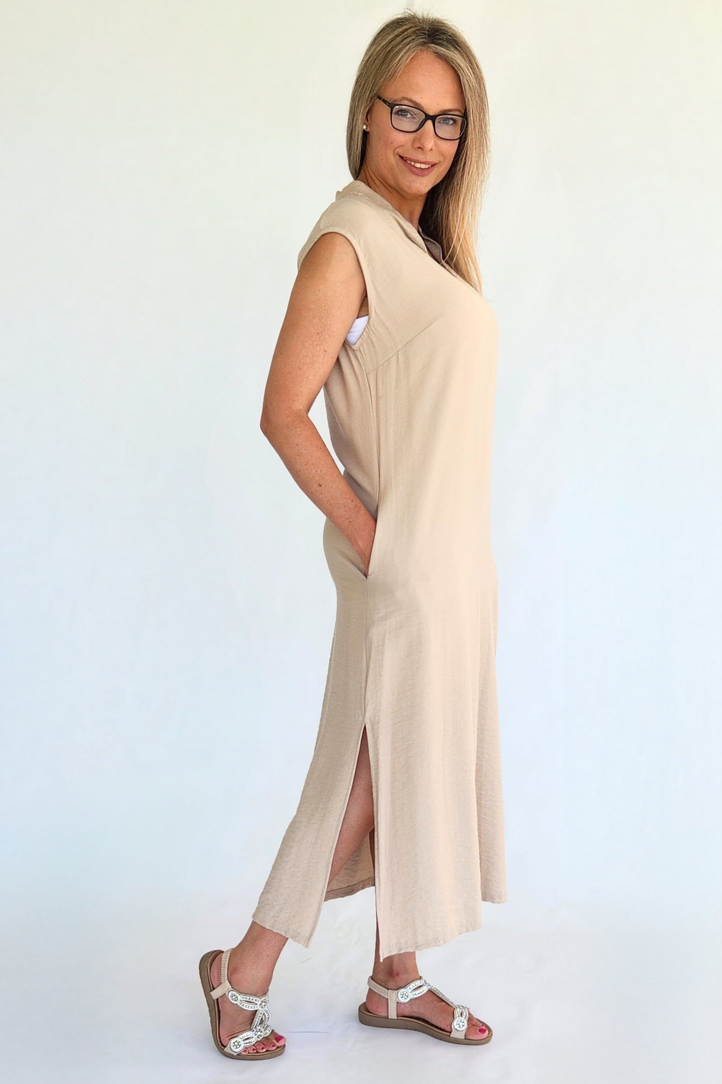 Linen Blend Shift Dress - Natural