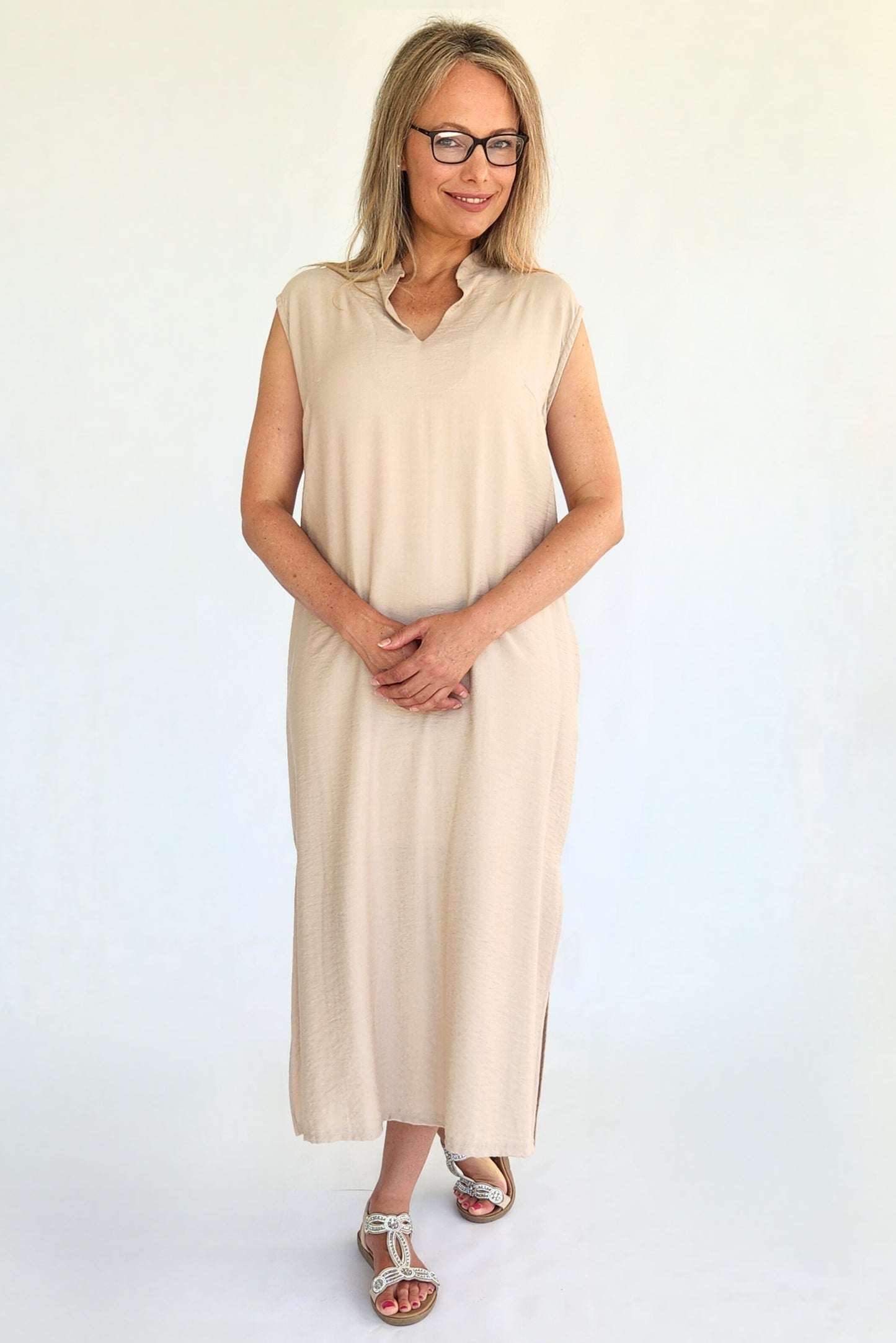 Linen Blend Shift Dress - Natural