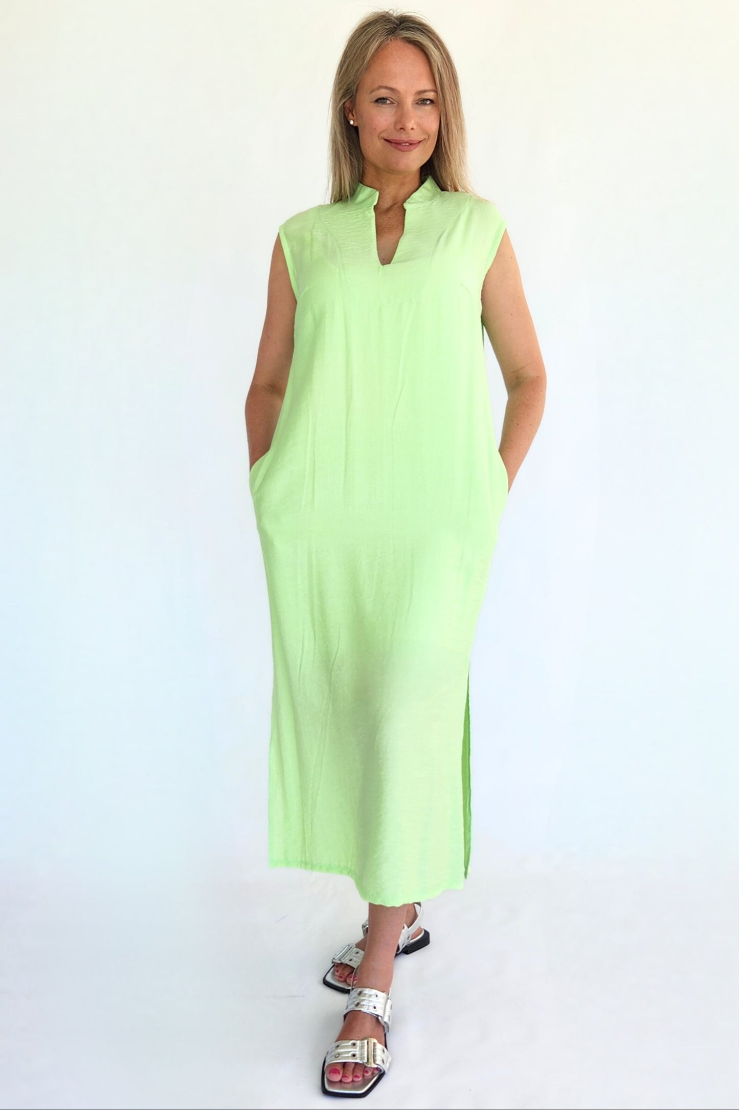 Linen Blend Shift Dress - Lime