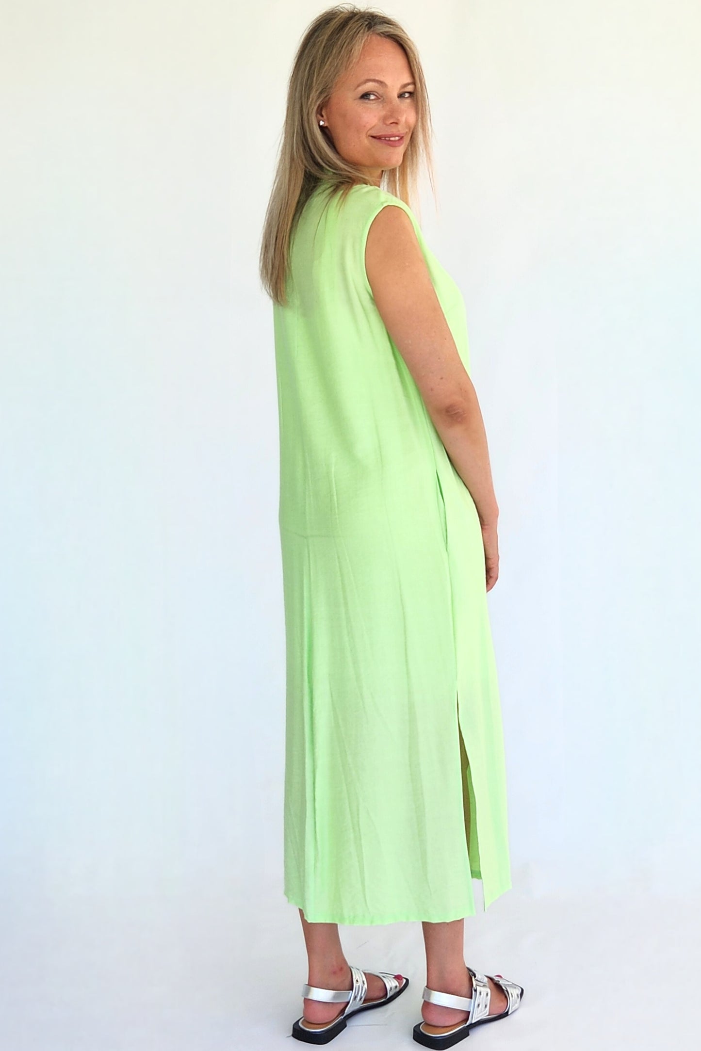 Linen Blend Shift Dress - Lime