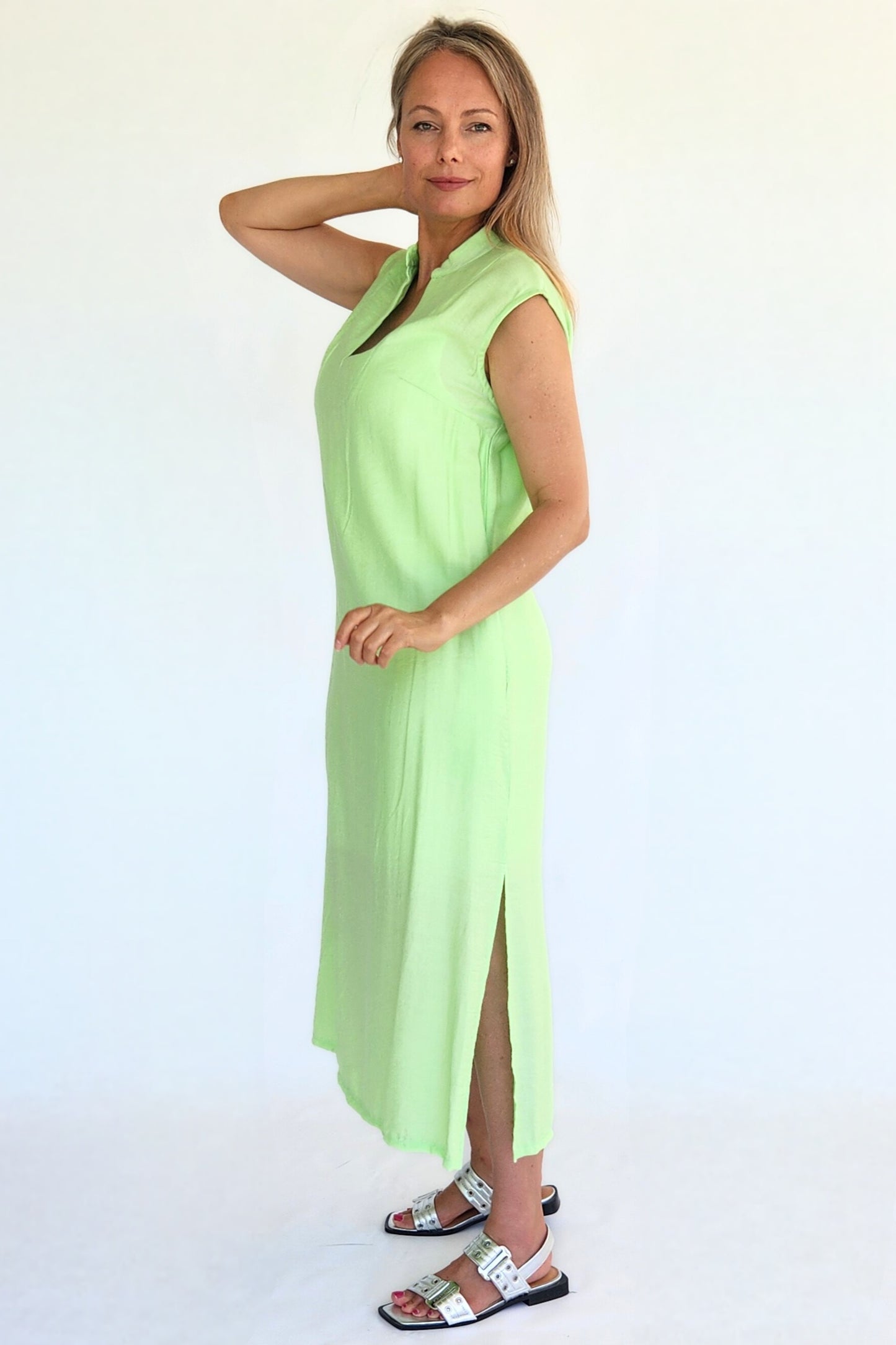 Linen Blend Shift Dress - Lime