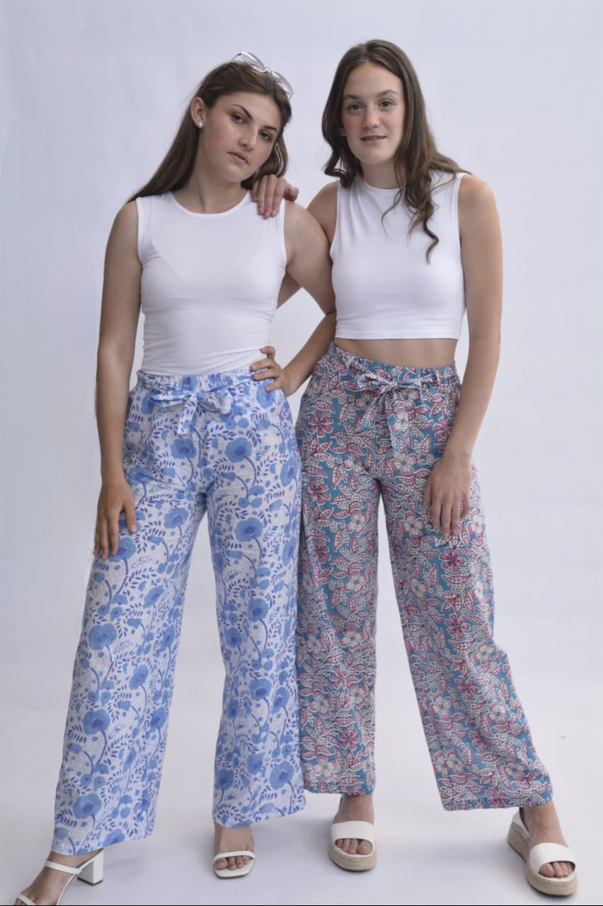 Summer Cotton Pants - Blue and White