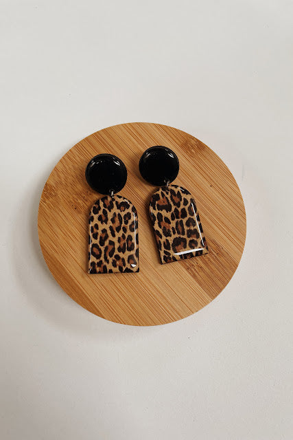Resin Earrings - Black leopard print