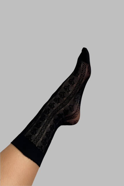 Lace Heart Pattern Socks - Black