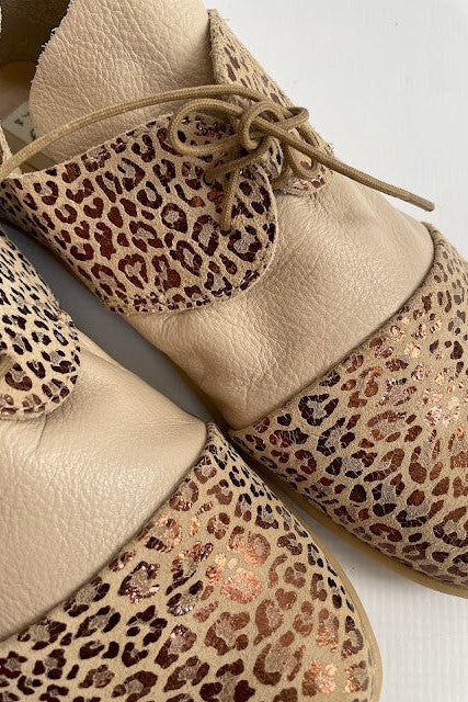 Barefoot Leather Shoe - Cream and bronze leopard print
