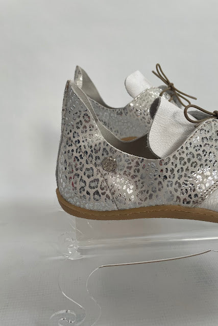 Barefoot Leather Shoe - White and silver leopard print