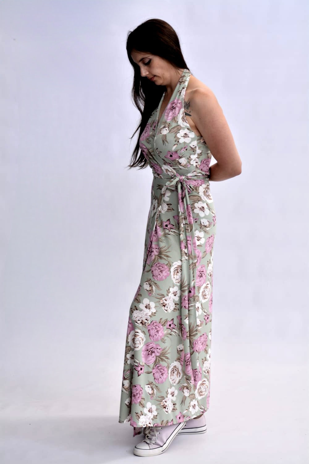 Halter Wrap Dress - Sage floral