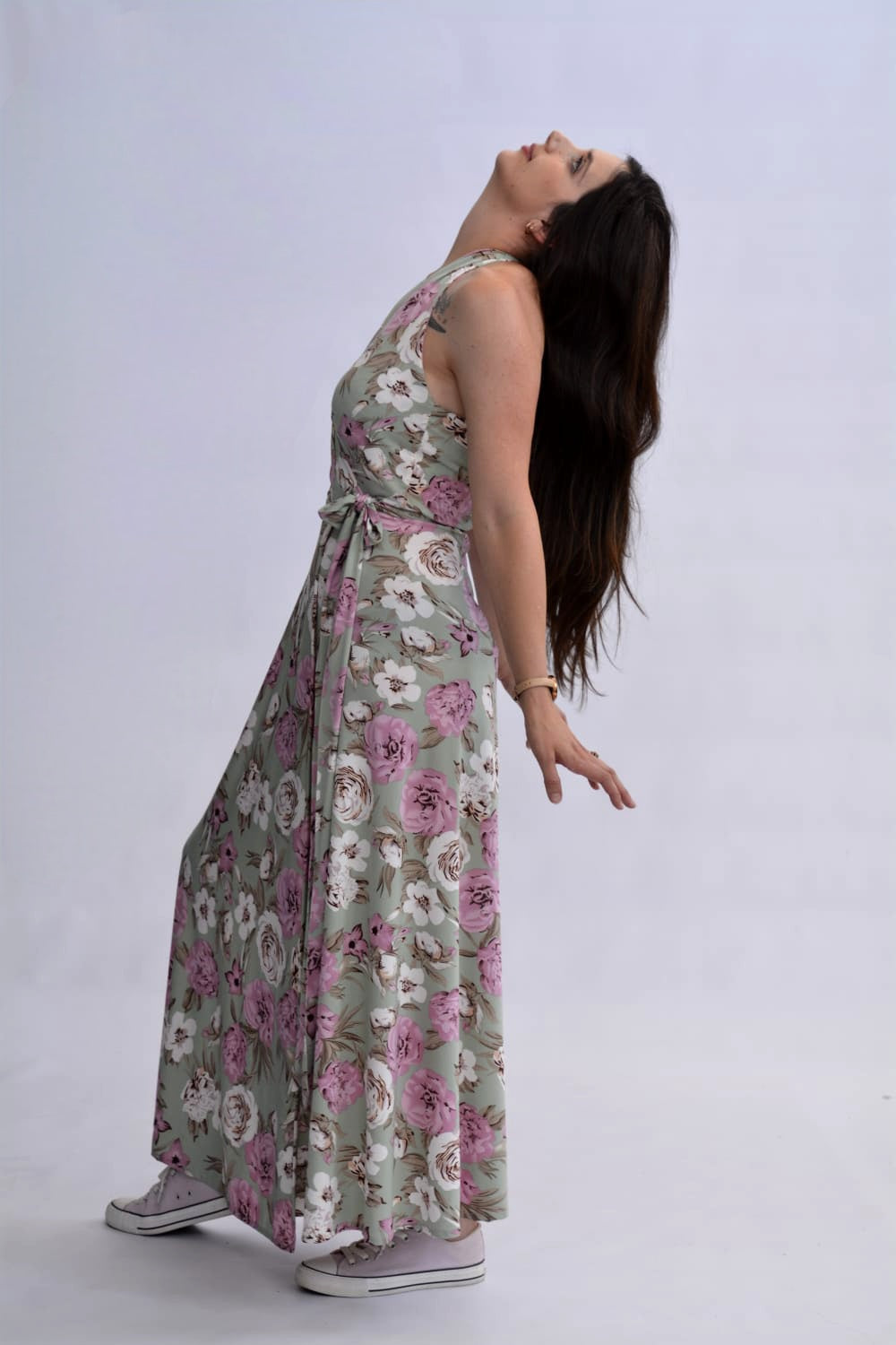 Halter Wrap Dress - Sage floral