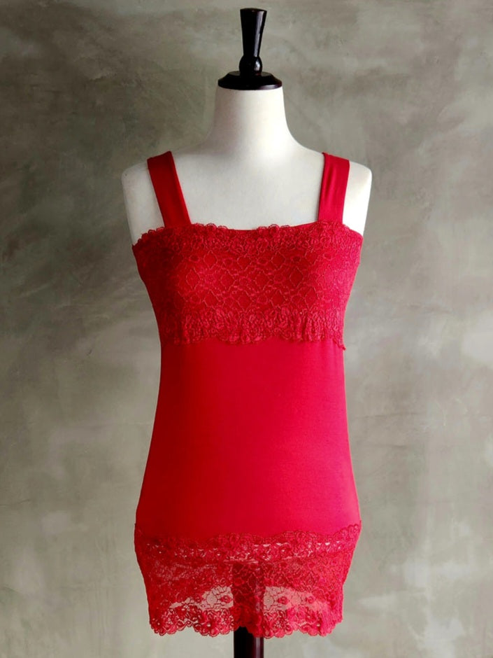 Longline Lace Cami - Red
