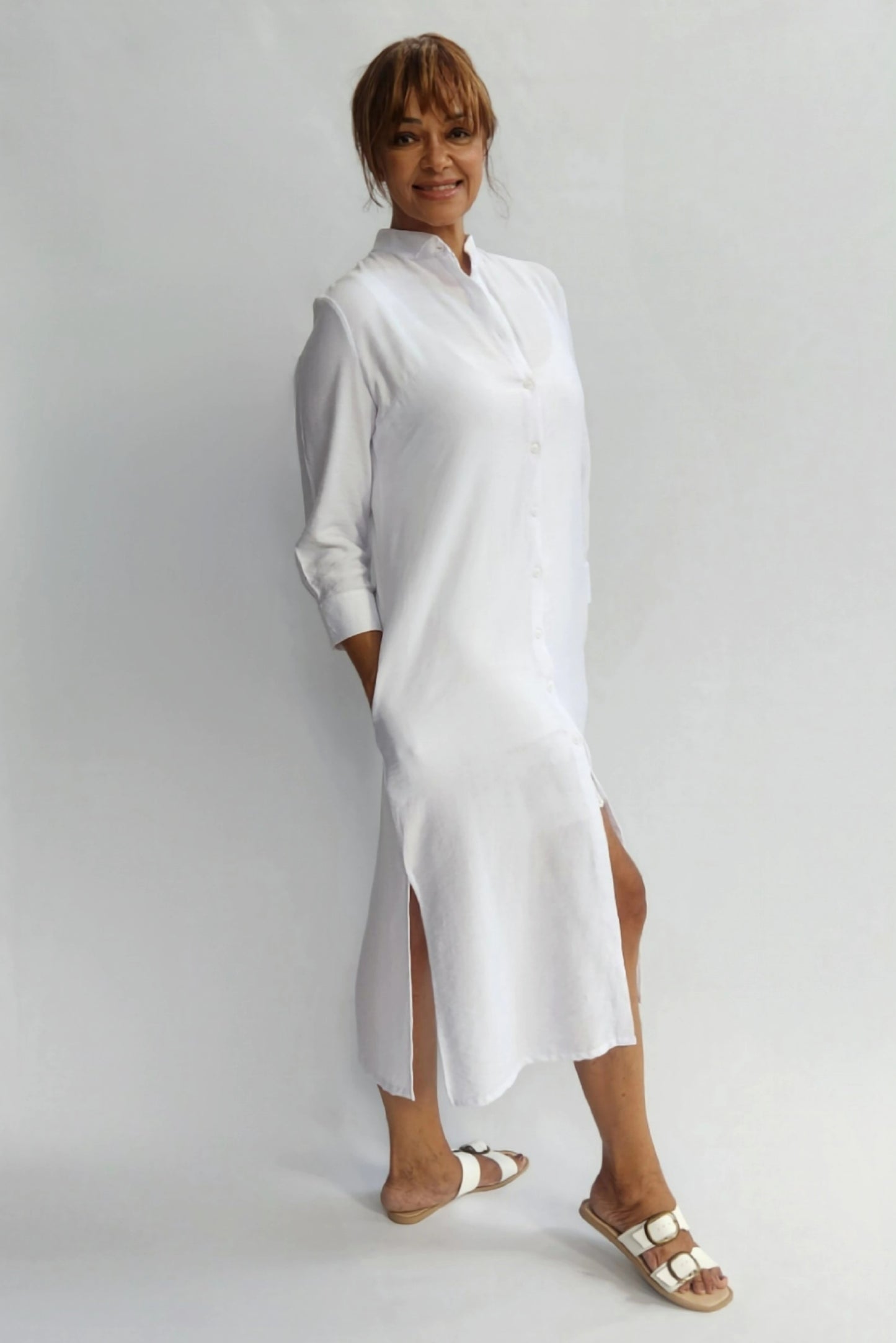Linen Blend Shirt Dress - White