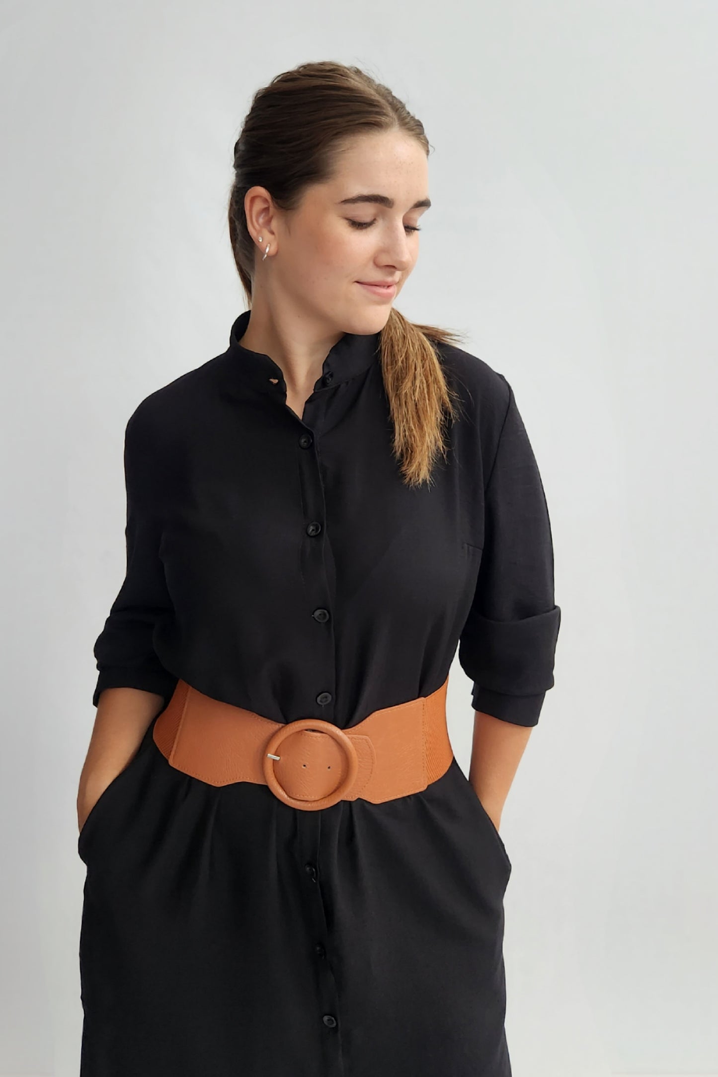 Linen Blend Shirt Dress - Black