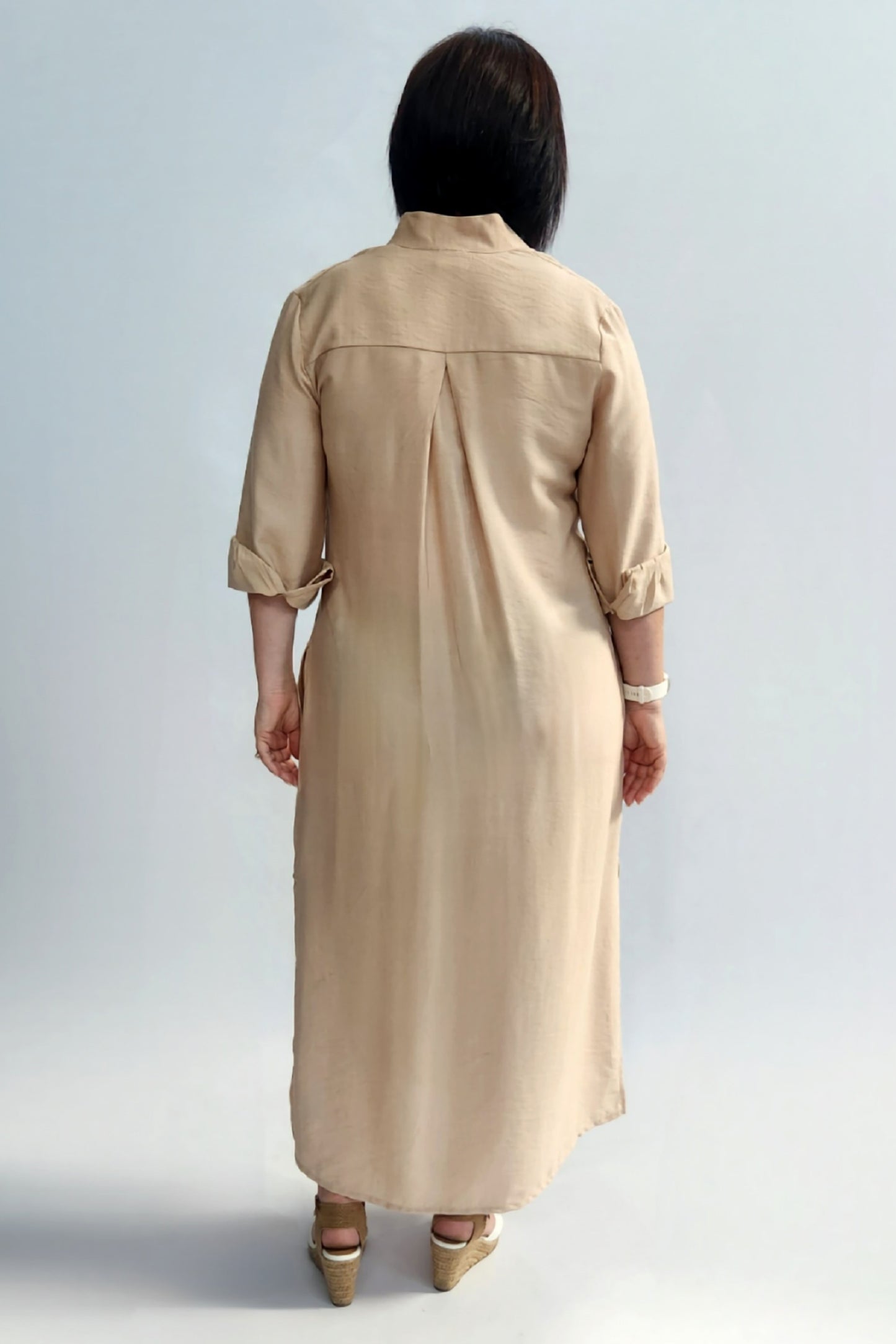 Linen Blend Shirt Dress - Beige