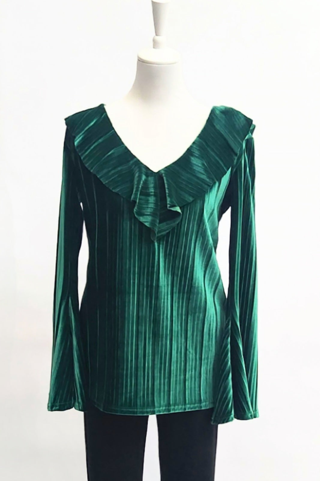 Pleated Velvet Top - Emerald