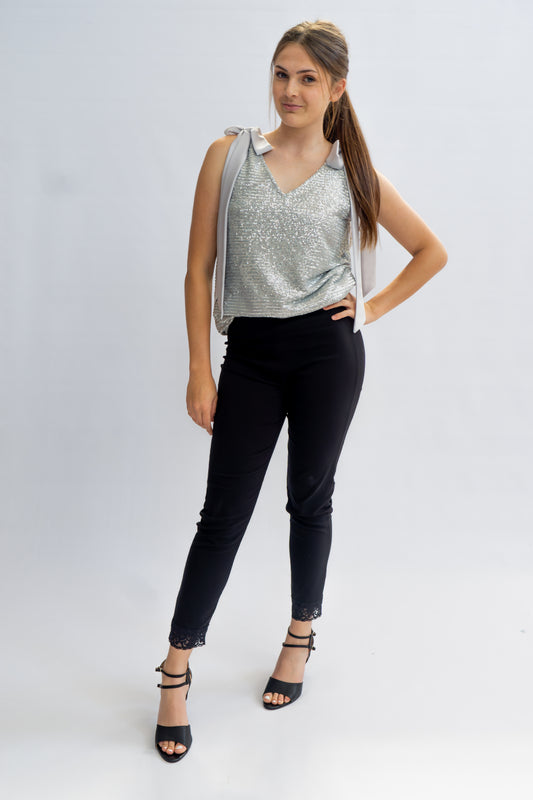 Sequin top with bow detail - Silver
