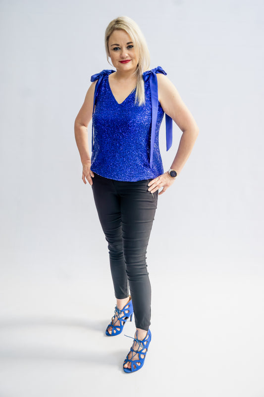 Sequin top with bow detail - Royal blue