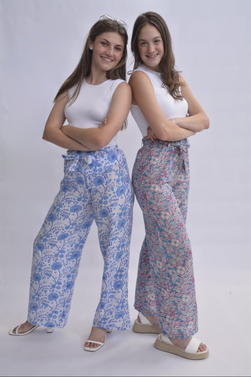 Summer Cotton Pants - Blue and White