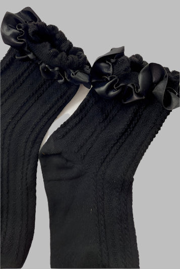 Ruffle Trim Socks - Black