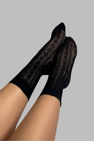 Lace Heart Pattern Socks -  Black