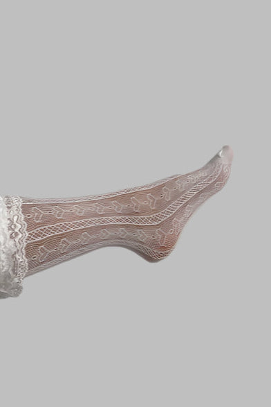 Lace Heart Pattern Socks with Ruffle  -  White