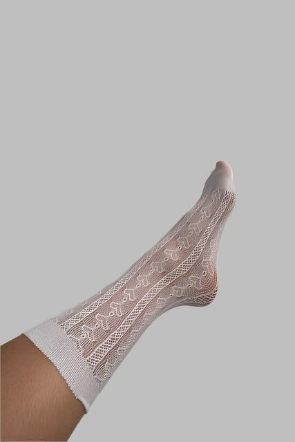 Lace Heart Pattern Socks -  White