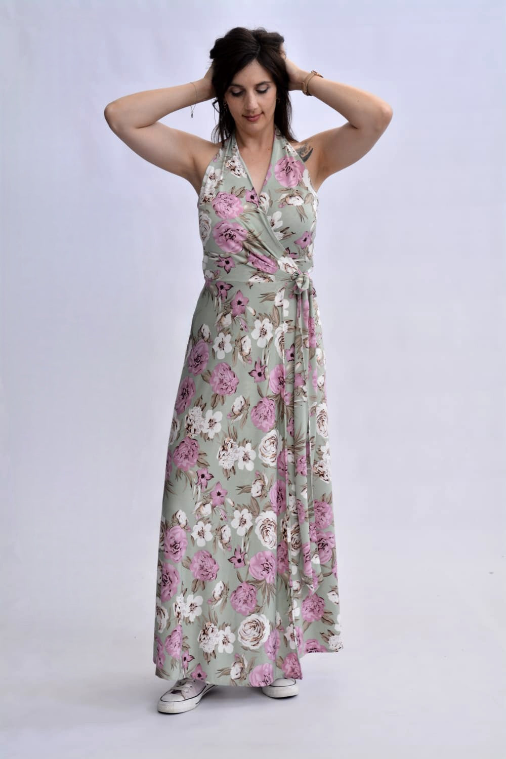 Halter Wrap Dress - Sage floral